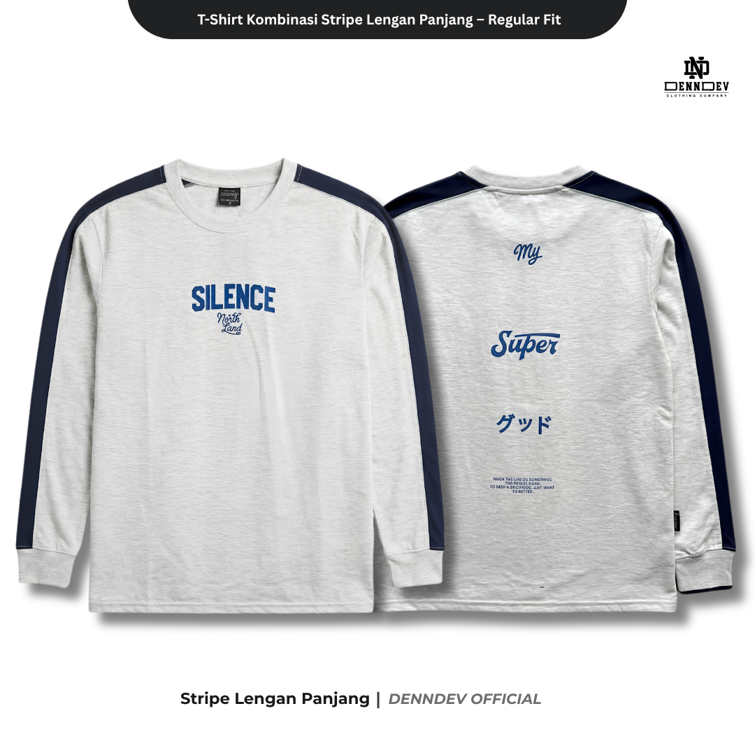 Kaos Panjang Kombinasi Stripe DEN N DEV | Long Sleeve Unisex | Baju Distro Lokal Premium