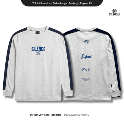 Kaos Panjang Kombinasi Stripe DEN N DEV | Long Sleeve Unisex | Baju Distro Lokal Premium