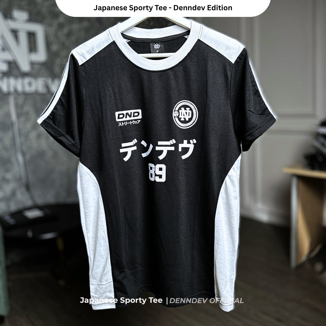 DEN N DEV Kaos Sporty Pria Lengan Pendek Japanese Streetwear Tee Pecah Pola Jersey Retro Distro
