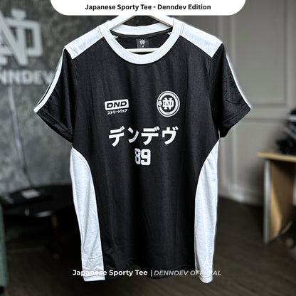 DEN N DEV Kaos Sporty Pria Lengan Pendek Japanese Streetwear Tee Pecah Pola Jersey Retro Distro