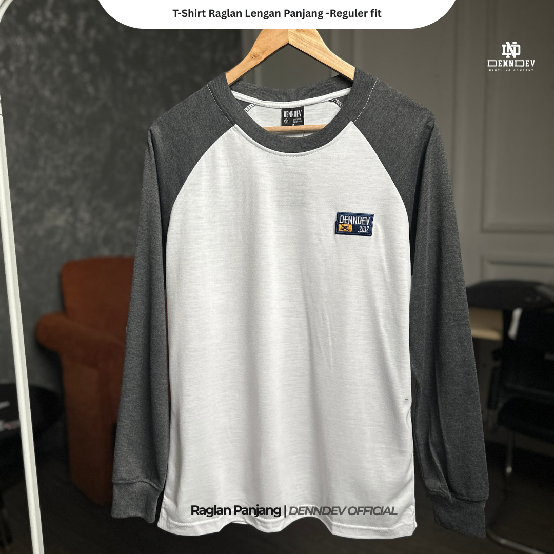 DEN N DEV | Kaos Lengan Panjang Raglan Pria Katun 20s | Kaos Cowok Sporty Casual