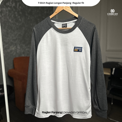 DEN N DEV | Kaos Lengan Panjang Raglan Pria Katun 20s | Kaos Cowok Sporty Casual