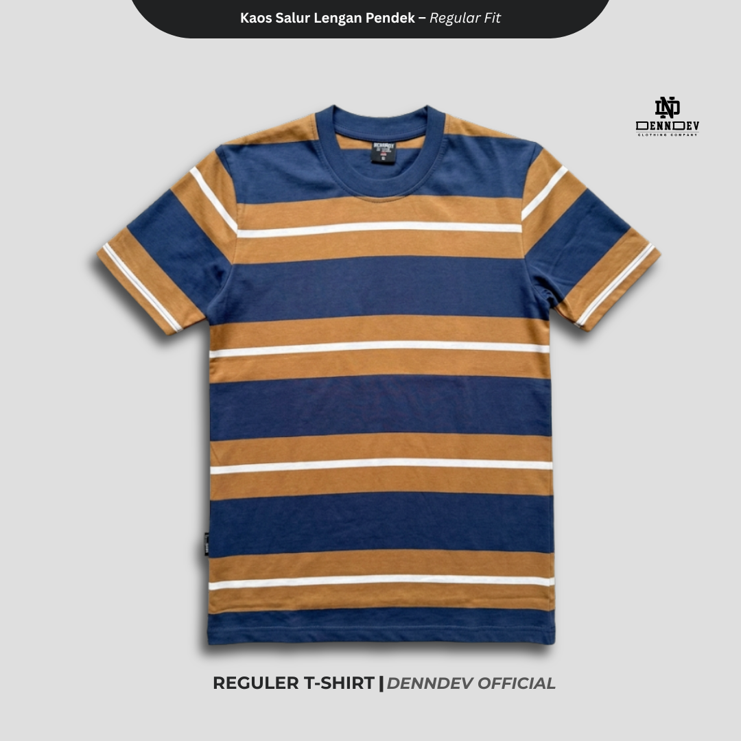 DENNDEV - Kaos Salur Lengan Pendek Stripe T-Shirt Pria Regular Fit