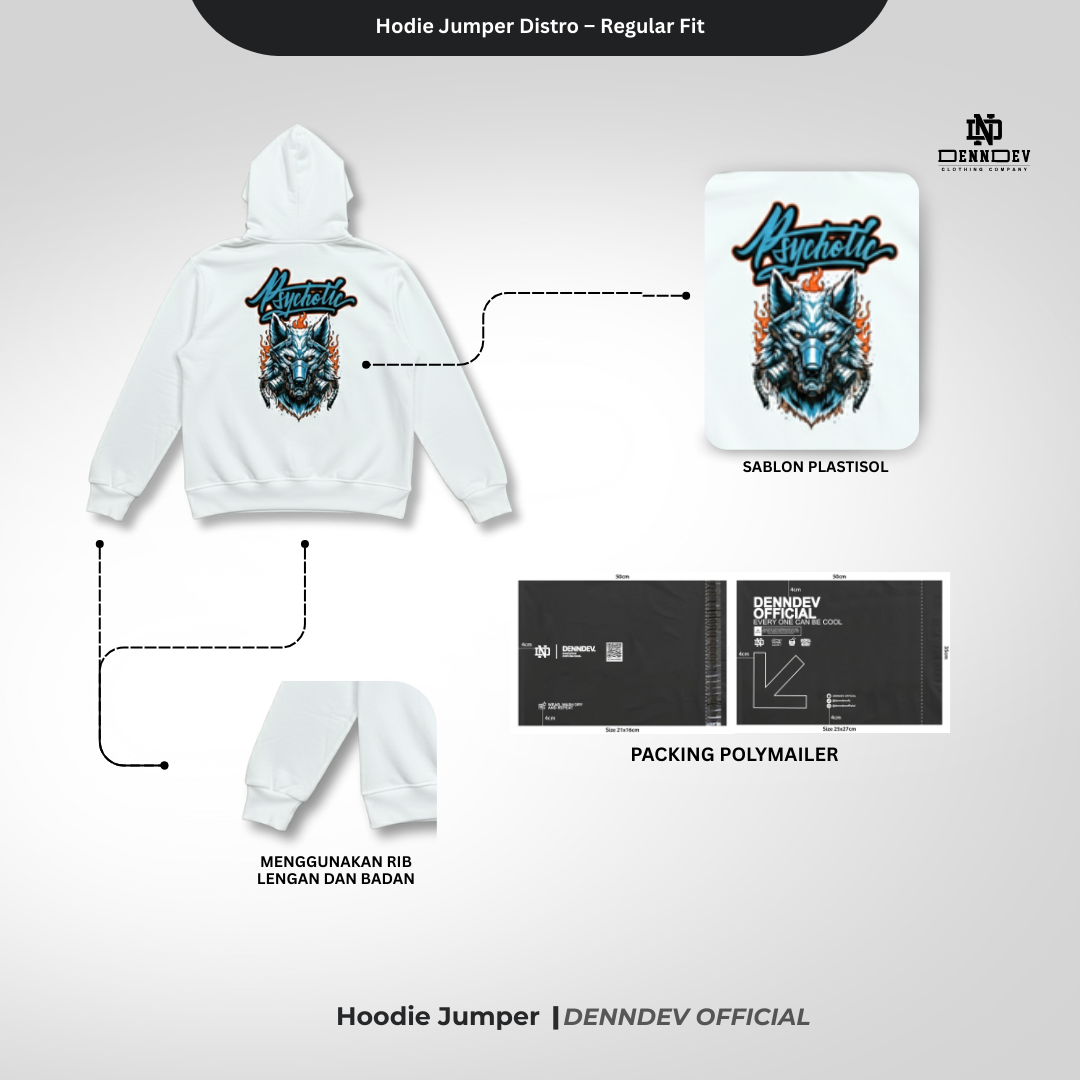 DEN N DEV Hoodie Jumper Pria Graphic Wolf Head Jaket Distro Original