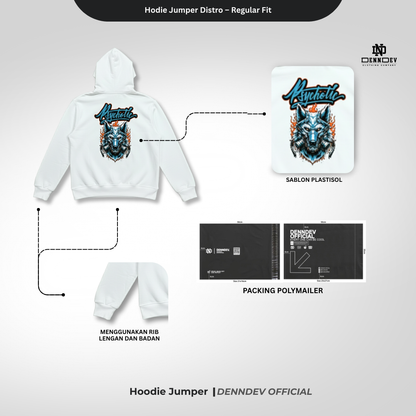 DEN N DEV Hoodie Jumper Pria Graphic Wolf Head Jaket Distro Original