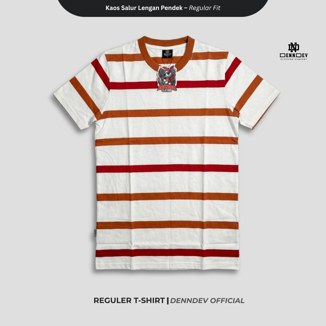 DENNDEV - Kaos Salur Lengan Pendek Stripe T-Shirt Pria Regular Fit