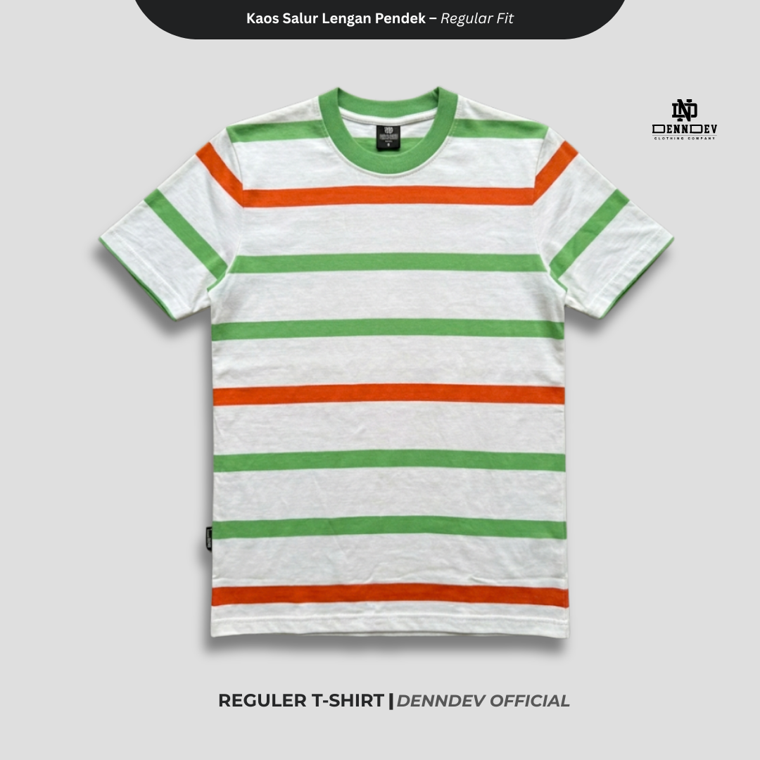 DENNDEV - Kaos Salur Lengan Pendek Stripe T-Shirt Pria Regular Fit