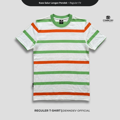 DENNDEV - Kaos Salur Lengan Pendek Stripe T-Shirt Pria Regular Fit