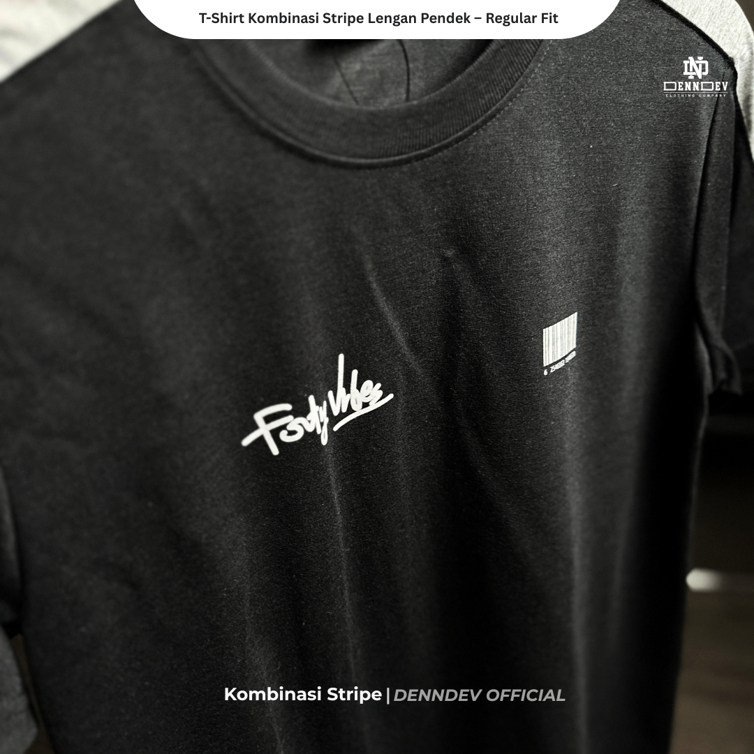DEN N DEV Kaos Pria Stripe Kombinasi Katun 20s T-Shirt Distro Lengan Pendek Regular Fit