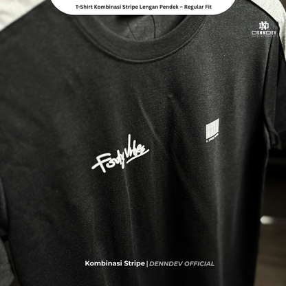 DEN N DEV Kaos Pria Stripe Kombinasi Katun 20s T-Shirt Distro Lengan Pendek Regular Fit