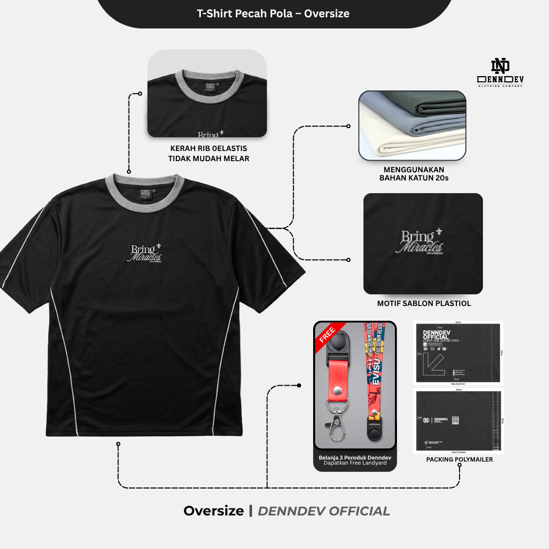 DEN N DEV - Kaos Oversize Pria T-Shirt Lengan Pendek Pecah Pola Casual Look