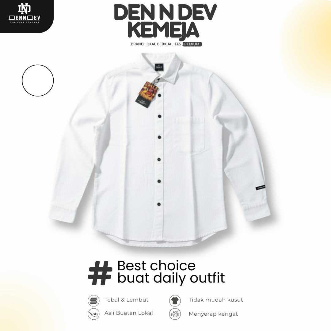 DEN N DEV Kemeja Polos Pria Lengan Panjang Bahan Fiber Bamboo Adem Warna Kalem