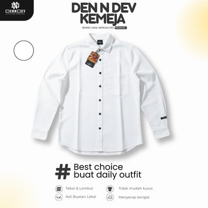 DEN N DEV Kemeja Polos Pria Lengan Panjang Bahan Fiber Bamboo Adem Warna Kalem