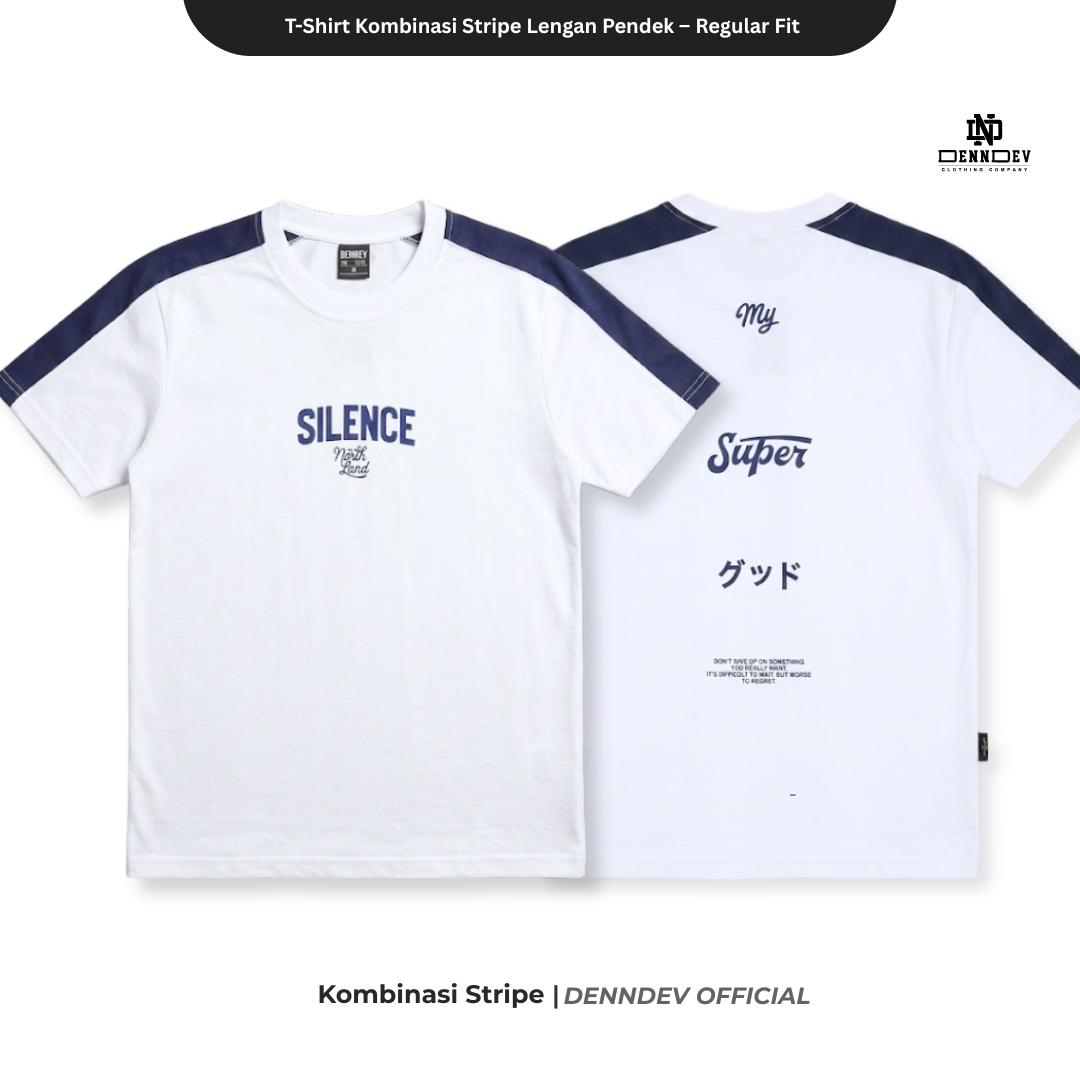 DEN N DEV Kaos Pria Stripe Kombinasi Katun 20s T-Shirt Distro Lengan Pendek Regular Fit