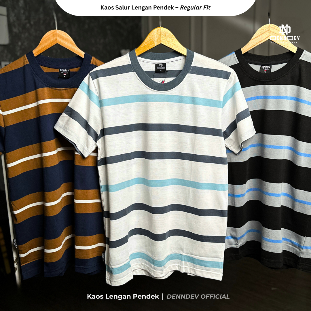 DENNDEV - Kaos Salur Lengan Pendek Stripe T-Shirt Pria Regular Fit