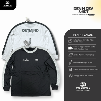 DEN N DEV Kaos Panjang Kombinasi Stripe | Long Sleeve Unisex | Baju Distro Lokal Premium