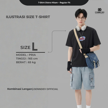 DENNDEV Kaos Distro Pria Hitam Premium Katun 20s Sablon Plastisol Original Regular Fit