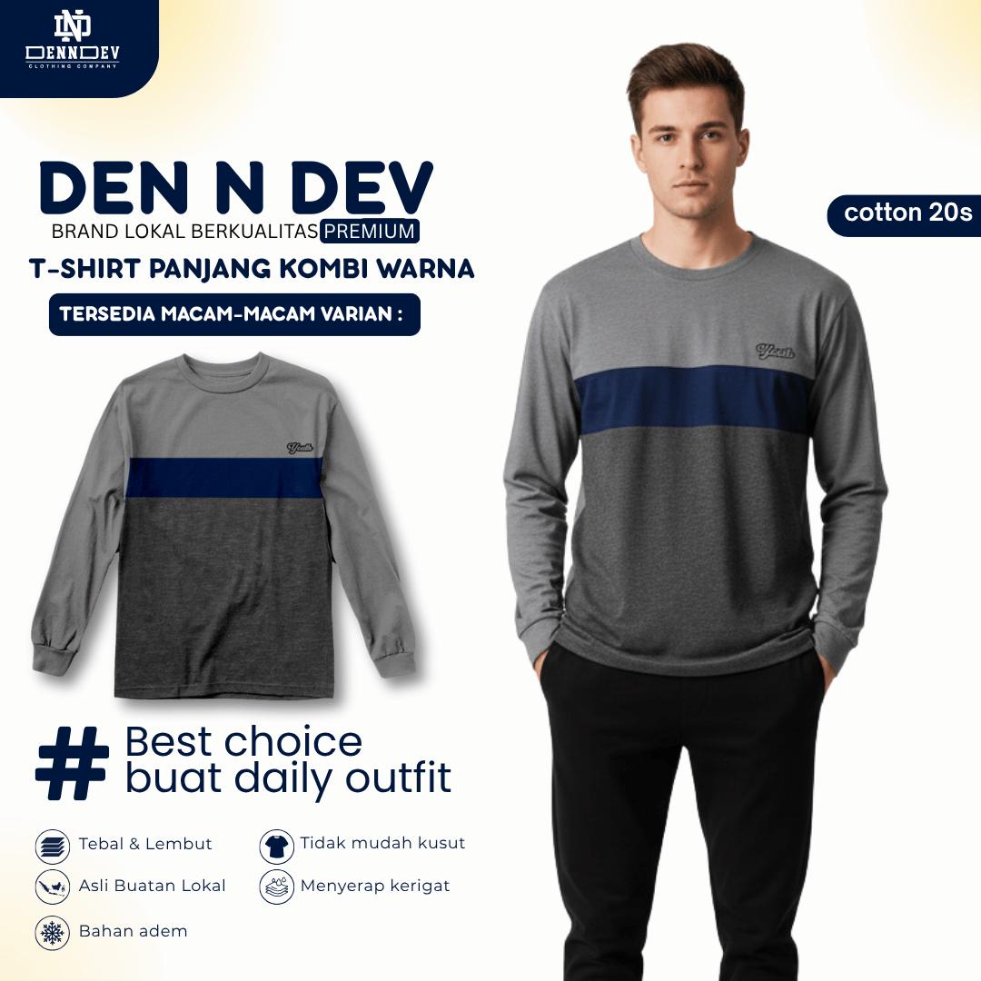 DEN N DEV Kaos Lengan Panjang Kombi Warna – Cotton 20s Premium Stylish Casual