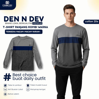DEN N DEV Kaos Lengan Panjang Kombi Warna – Cotton 20s Premium Stylish Casual