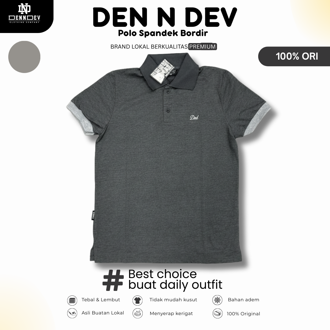DEN N DEV | Kaos Kerah Polo Shirt Unisex Spandex Bordir Simpel | Kaos Polo