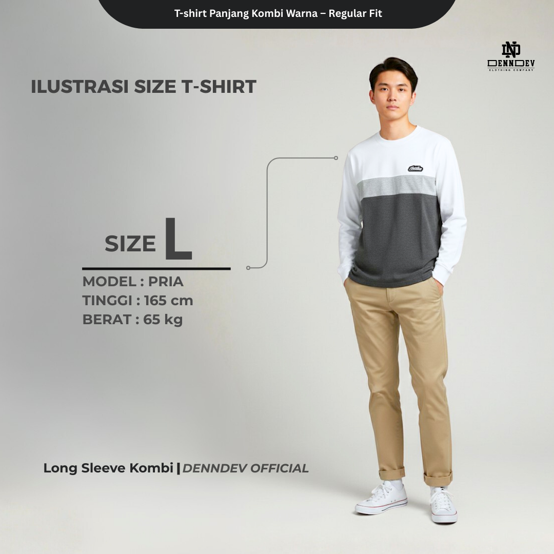 DEN N DEV Kaos Lengan Panjang Kombi Warna – Cotton 20s Premium Stylish Casual