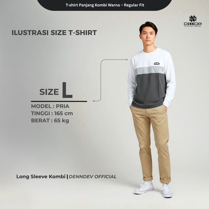 DEN N DEV Kaos Lengan Panjang Kombi Warna – Cotton 20s Premium Stylish Casual