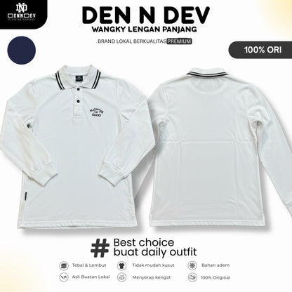 DEN N DEV | Kaos Wangky Lengan Panjang Katun 20s Kerah List Simpel Nyaman Dipakai