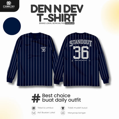 DEN N DEV - Kaos Lengan Panjang Garis Pria Katun 20s | T-Shirt Baseball Style DEN N DEV