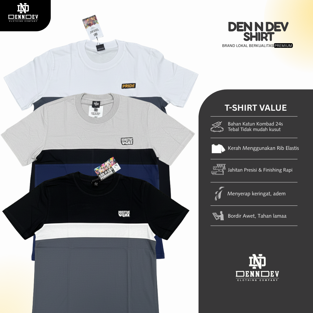 DEN N DEV | Kaos Kombinasi Premium Bordir Dada | Cotton Combed 24s