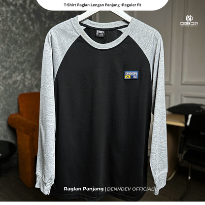 DEN N DEV | Kaos Lengan Panjang Raglan Pria Katun 20s | Kaos Cowok Sporty Casual