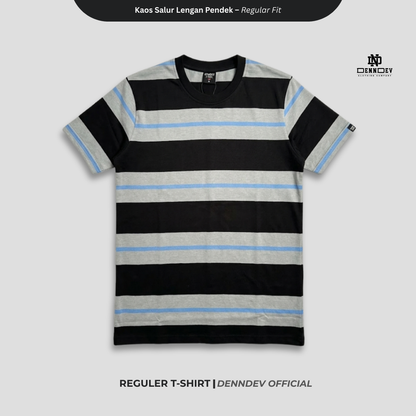 DENNDEV - Kaos Salur Lengan Pendek Stripe T-Shirt Pria Regular Fit