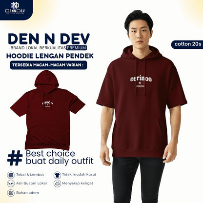 DEN N DEV Hoodie Lengan Pendek – Hoodie Kaos Premium Cotton 20s