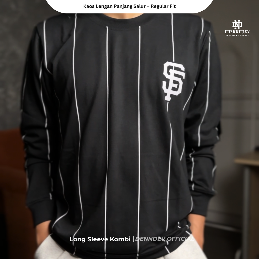 DEN N DEV - T Shirt Panjang Salur Baseball Angka Katun 20s