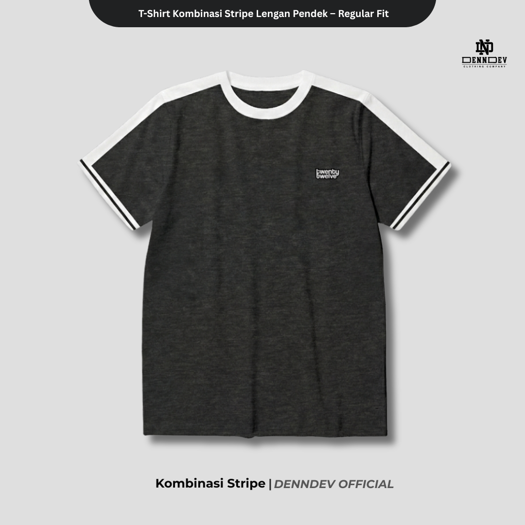 DEN N DEV | T-Shirt Kombinasi Stripe Lengan Kaos Distro Pria Wanita Cotton Tebal Asli Lokal