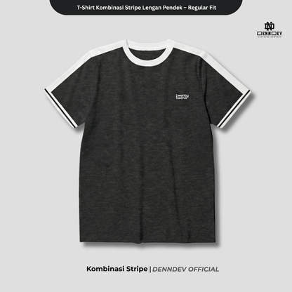 DEN N DEV | T-Shirt Kombinasi Stripe Lengan Kaos Distro Pria Wanita Cotton Tebal Asli Lokal