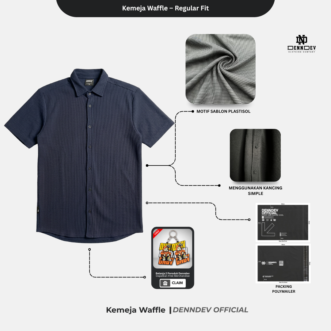 DEN N DEV Official - Kemeja Pendek Bahan Waffle Regular Fit