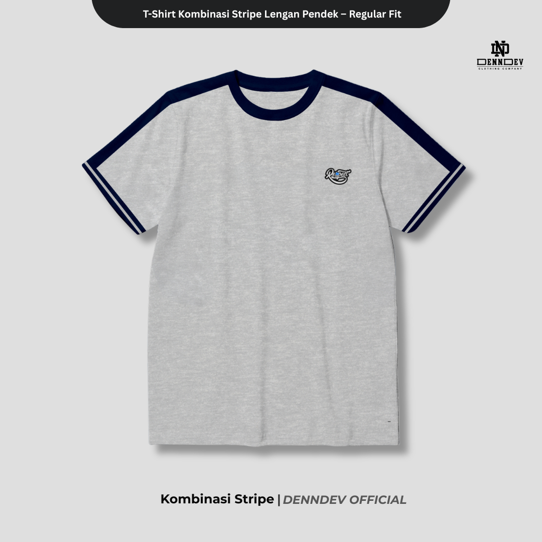 DEN N DEV | T-Shirt Kombinasi Stripe Lengan Kaos Distro Pria Wanita Cotton Tebal Asli Lokal