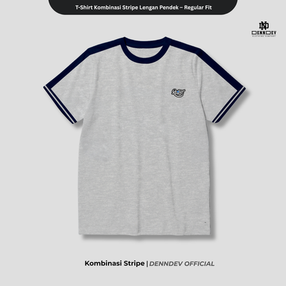 DEN N DEV | T-Shirt Kombinasi Stripe Lengan Kaos Distro Pria Wanita Cotton Tebal Asli Lokal