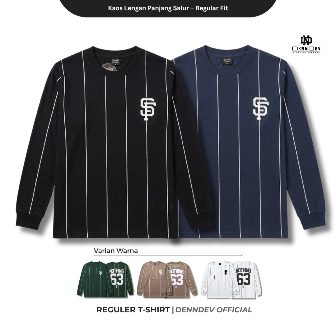 DEN N DEV - Kaos Lengan Panjang Garis Pria Katun 20s | T-Shirt Baseball Style DEN N DEV