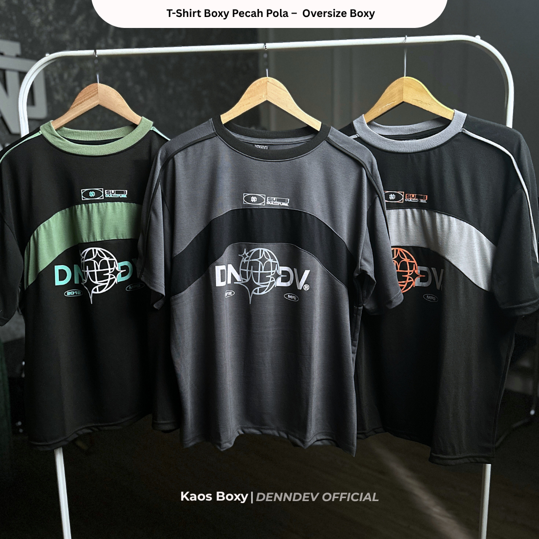DEN N DEV T-Shirt Boxy Pecah Pola Oversize - Kaos Pria Distro Casual Streetwear