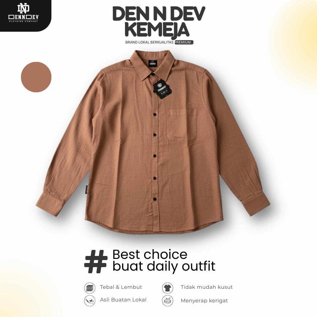 DEN N DEV Kemeja Polos Pria Lengan Panjang Bahan Fiber Bamboo Adem Warna Kalem