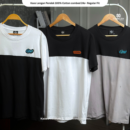 DEN N DEV | Kaos Kombinasi 2 Warna Logo Bordir | Cotton Combed 24s Tebal & Adem