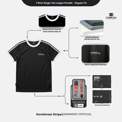 DENNDEV - Kaos Ringer Tee Pria Lengan Pendek Kombinasi Stripe Regular Fit
