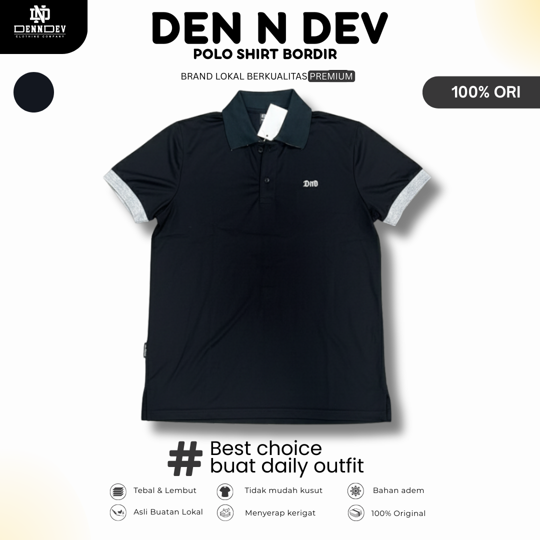 DEN N DEV | Kaos Kerah Polo Shirt Unisex Spandex Bordir Simpel | Kaos Polo