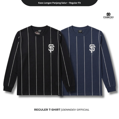 DEN N DEV - T Shirt Panjang Salur Baseball Angka Katun 20s