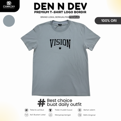 DEN N DEV | Kaos Bordir Lengan Pendek Logo Tulisan | Cotton Combed 24s Tebal Lembut & Adem