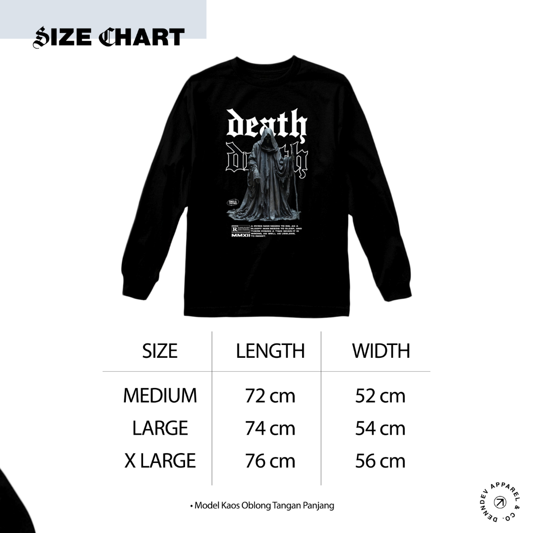DEN N DEV - Kaos Lengan Panjang Pria Death Graphic T-Shirt Long Sleeve
