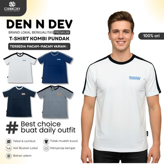 DEN N DEV | T-Shirt Kombinasi Stripe Lengan Kaos Distro Pria Wanita Cotton Tebal Asli Lokal