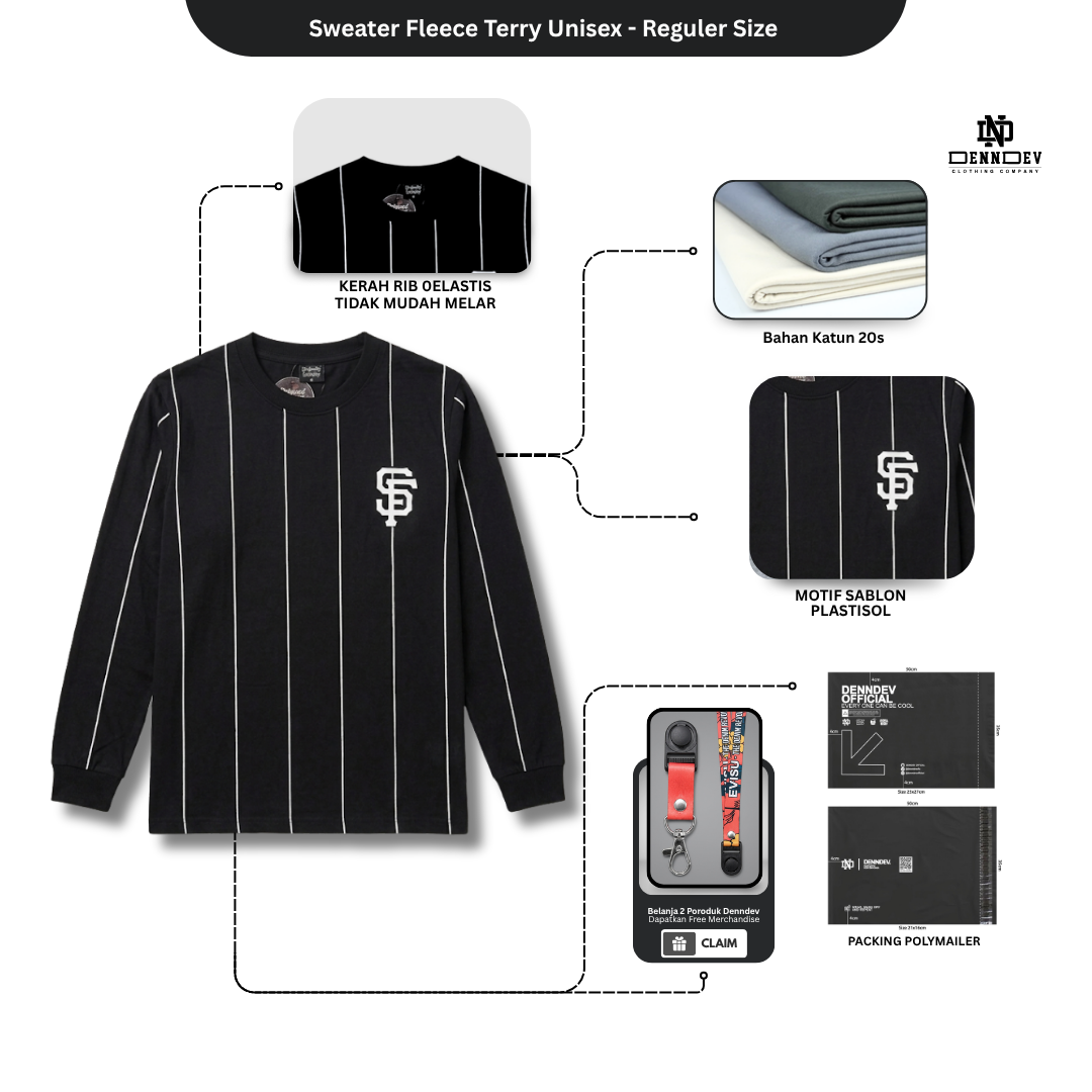 DEN N DEV - Kaos Lengan Panjang Garis Pria Katun 20s | T-Shirt Baseball Style DEN N DEV