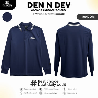 DEN N DEV | Kaos Wangky Lengan Panjang Katun 20s Kerah List Simpel Nyaman Dipakai